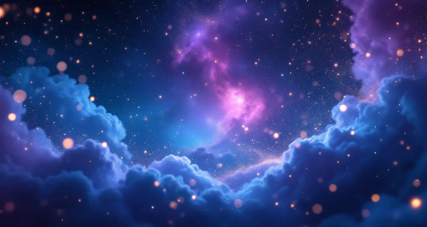 Escena onírica atmosférica con nebulosa morado-magenta y estrellas doradas que representa el símbolo de ver ruyatabirleri com en sueños.