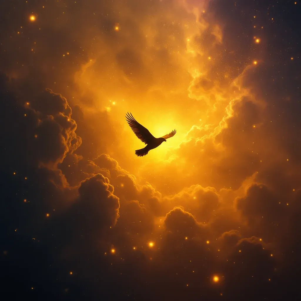 Yellow Bird — A cosmic mini visual representing the yellow-bird variation of the bird symbol.