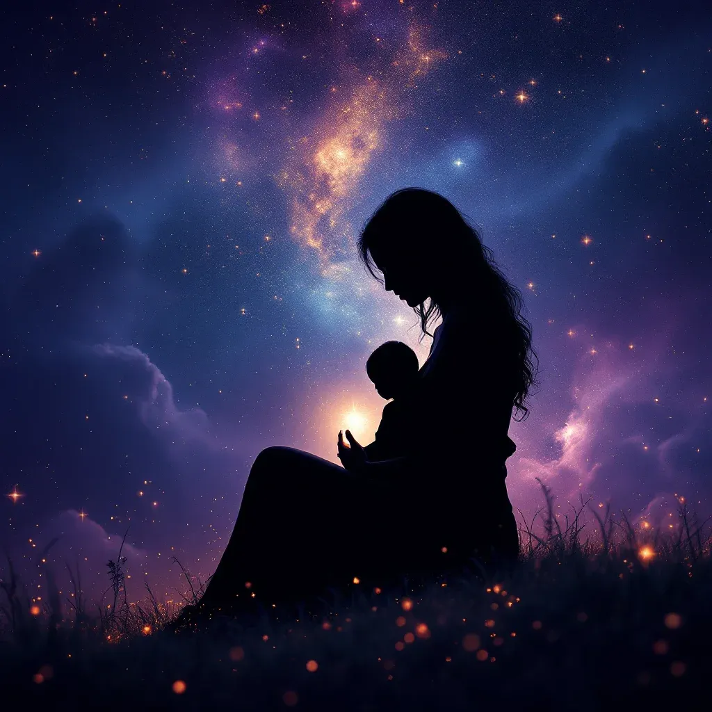 Amamantar a un bebé negro — Imagen cósmica pequeña que representa la variante de amamantar a un bebé negro del símbolo Amamantar a un bebé en sueños según Ihya.