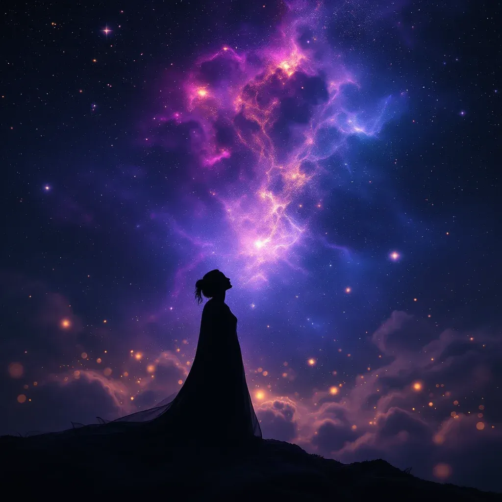 Persona que llama vestida de negro — imagen cósmica en miniatura que representa la variante de una persona que llama vestida de negro del símbolo de alguien te llama en sueños.