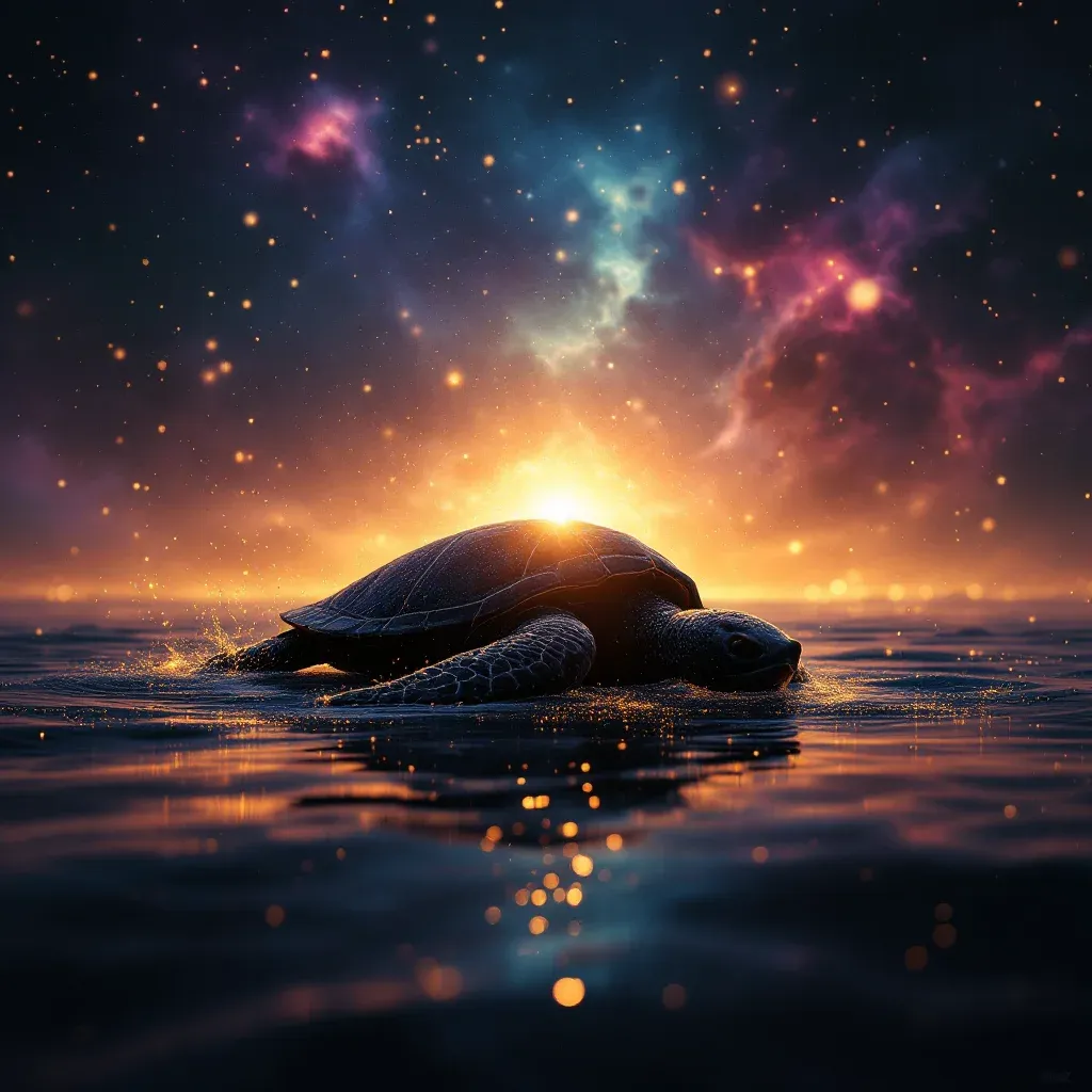 Tortuga caretta caretta negra — imagen miniatura cósmica que representa la variante negra del símbolo de la tortuga caretta caretta.