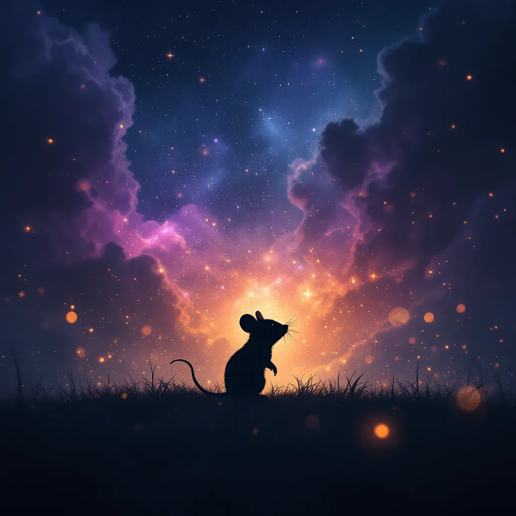 Ratón Negro — imagen cósmica mini que representa la variante del ratón negro del símbolo Ver un Ratón en Sueños en el Islam.