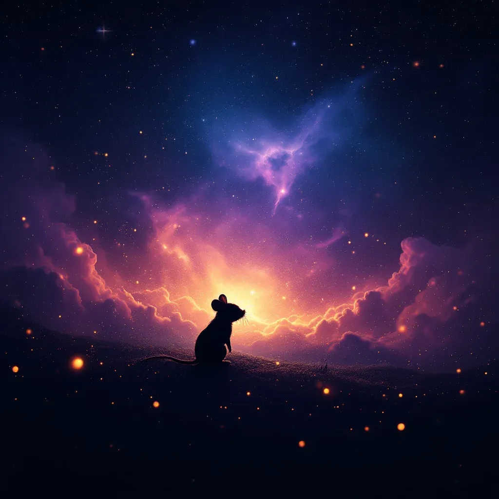 Schwarze Maus — atmosphärisches Mini-Bild, das die schwarze Variante des Symbols „Was bedeutet es, wenn man im Traum eine Maus sieht?“ darstellt.