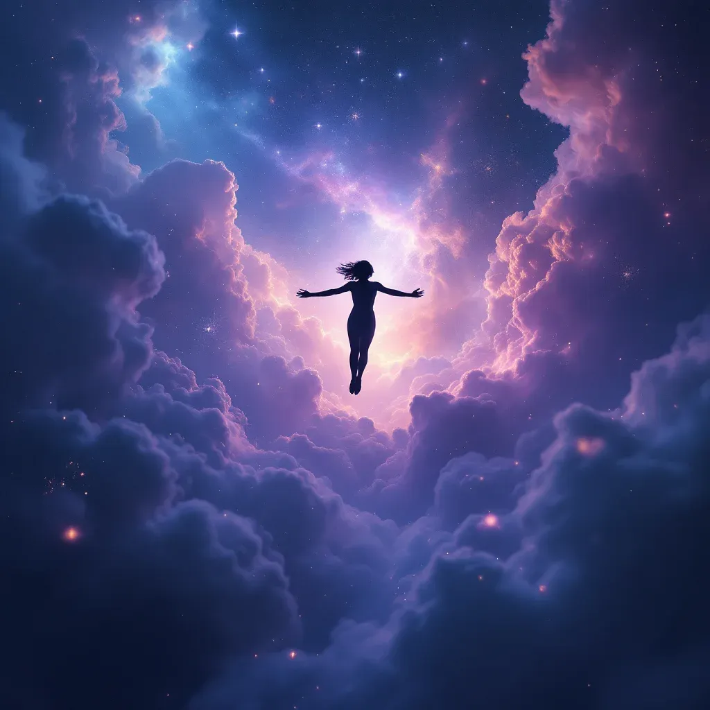 Volar en un cielo negro — imagen cósmica mini que representa la variante de soñar con volar en un cielo negro.