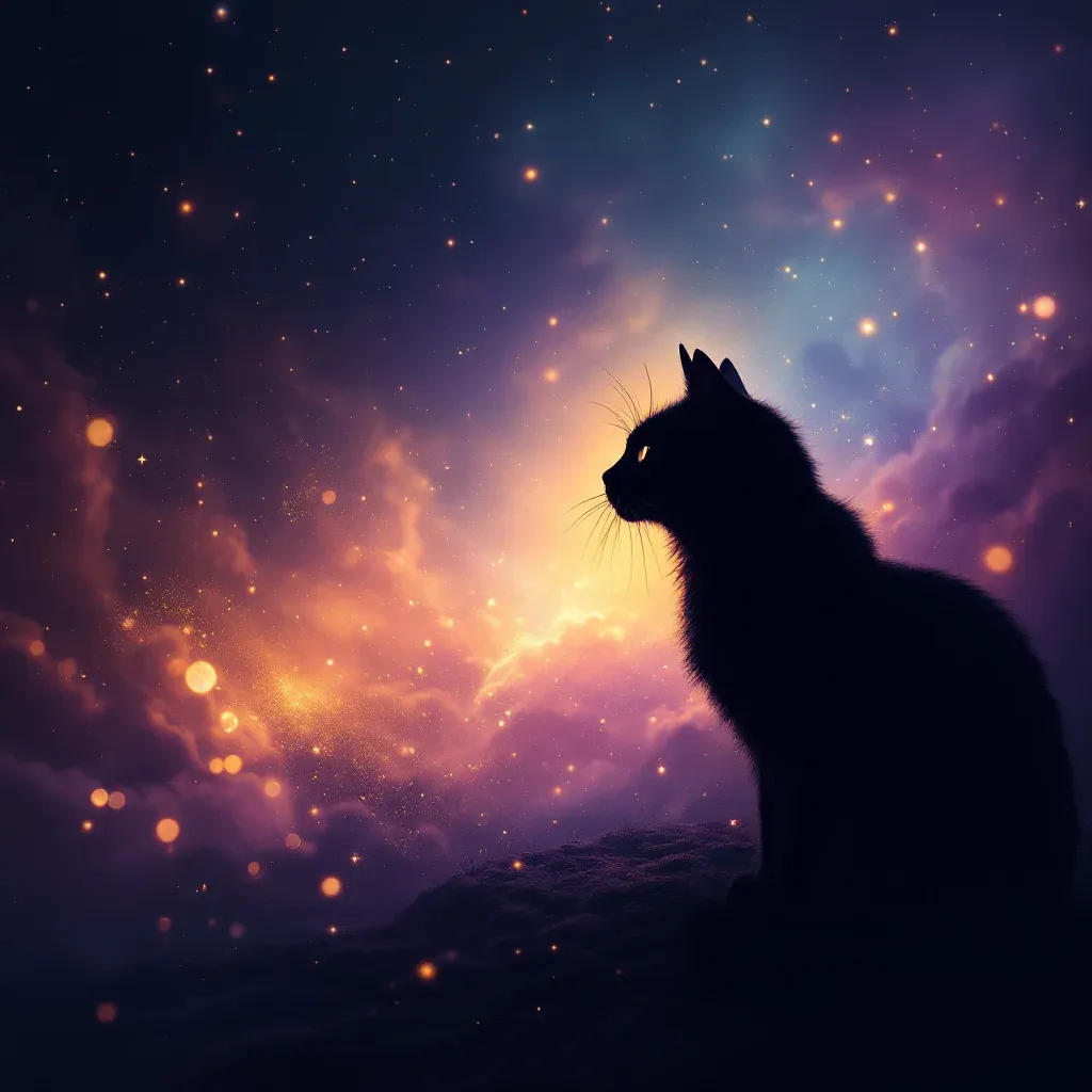 Gato negro — imagen mini cósmica que representa la variante del gato negro del símbolo Ver un gato en sueños según Ihya.